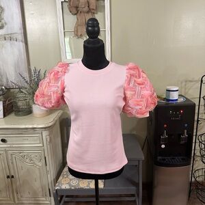 Entro Pink Textured Puff Sleeve Blouse